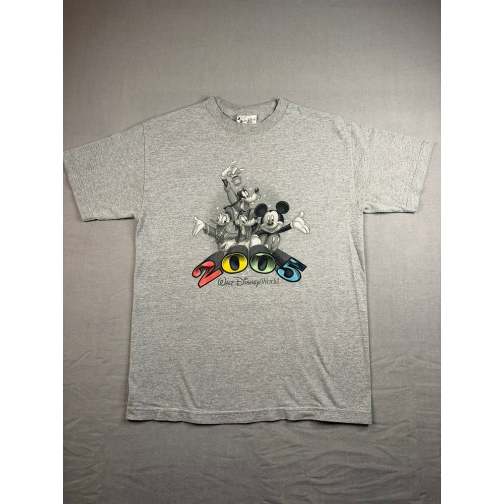 VTG Disney World 2005 Mickey Mouse Donald Goofy Pluto Gray T-Shirt Mens Medium